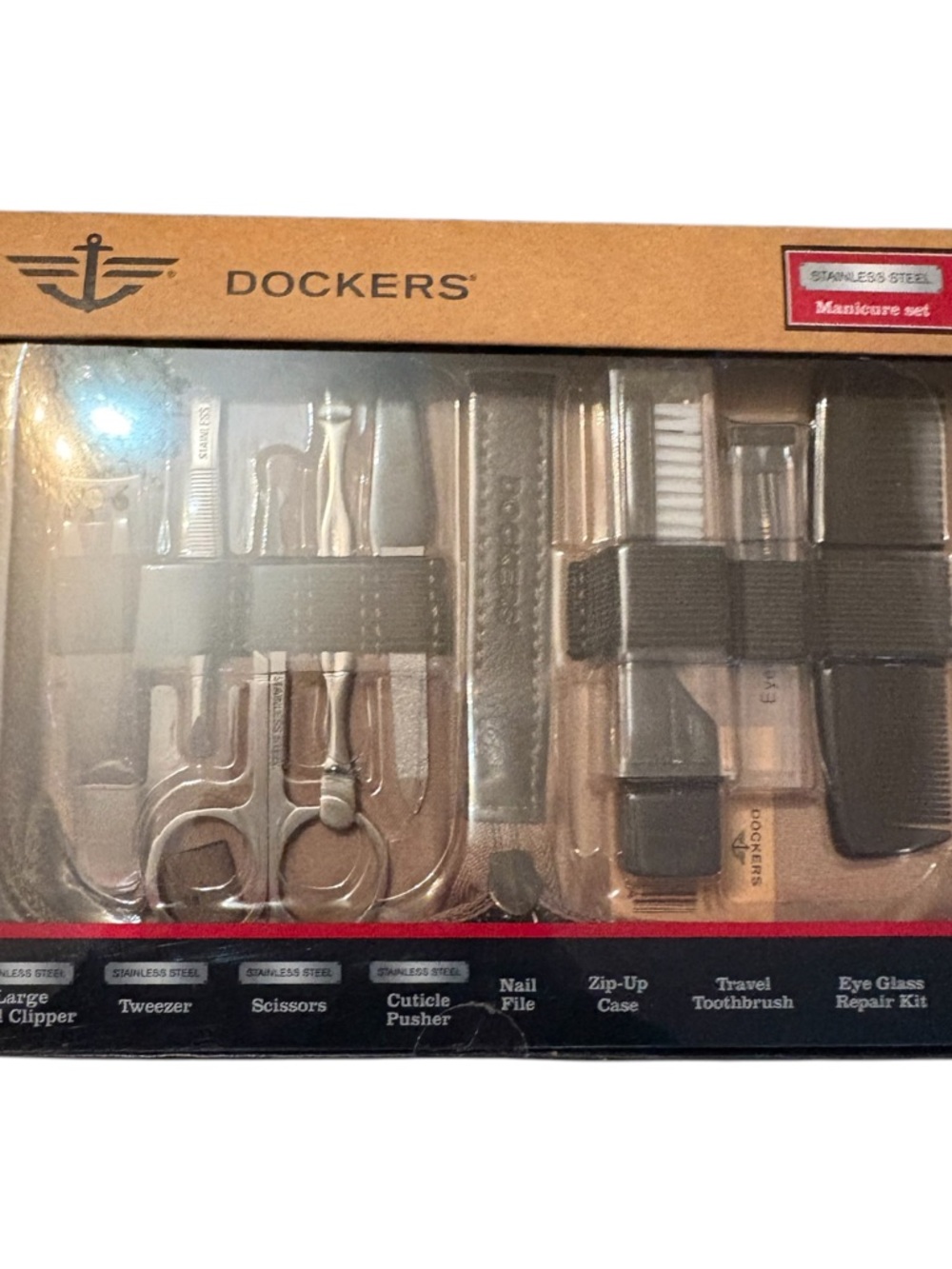 Dockers Men’s Stainless Steel Grooming & Manicure Set - Brown